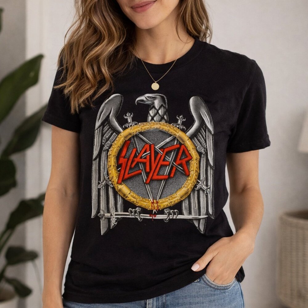 Slayer Band T Shirt Medium Black Graphic Metal Rock Tee Eagle Logo Licensed